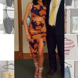 Worn once Abstract Print cutout midi dress super flattering !